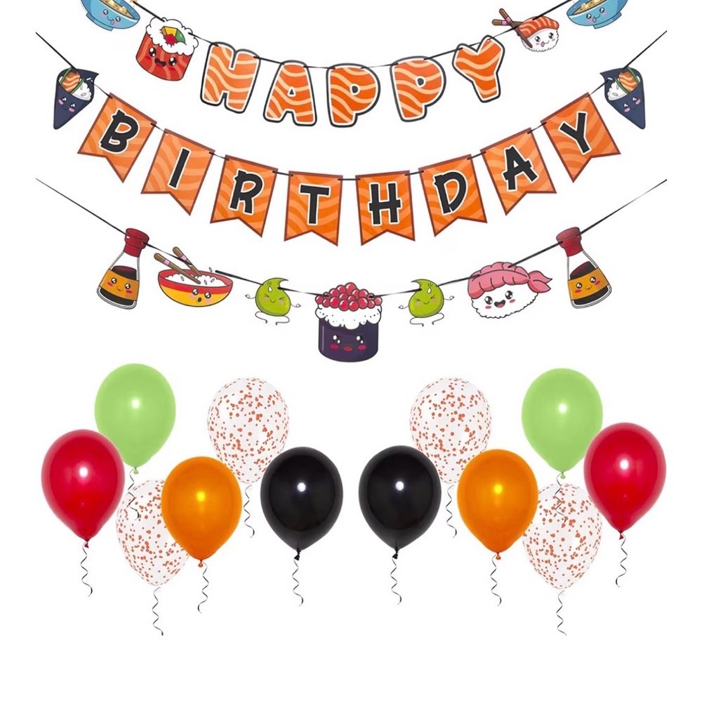 Sushi-Themed Birthday Banner and Balloon Set